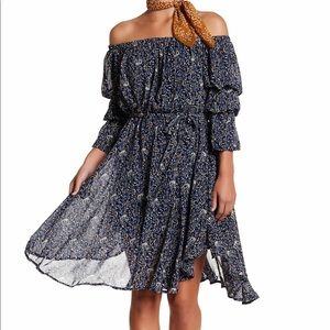 Navy floral, off the shoulder dress
